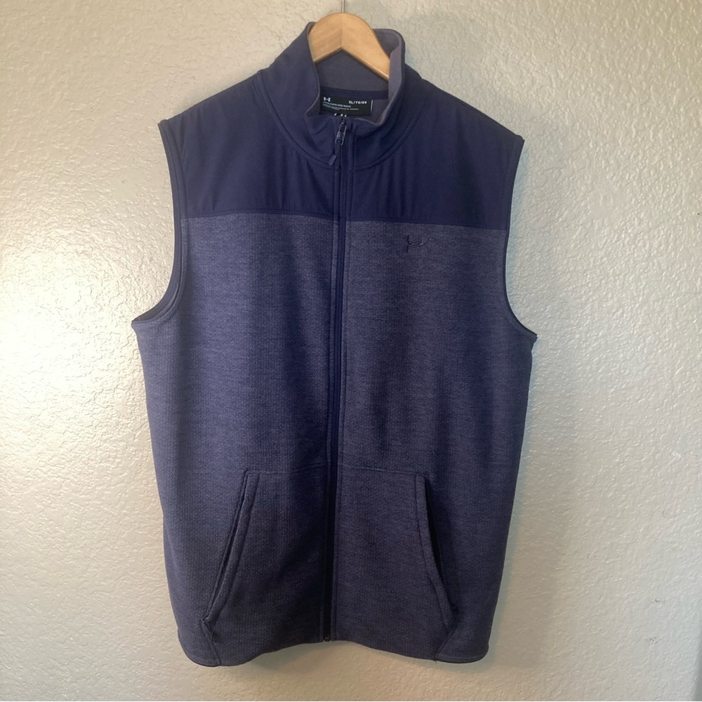 Under Armour Fleece Vest Men's X-Large Blue Full Zip Loose Fit Mock Neck Pockets